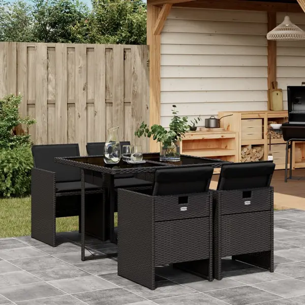 Gossi set mobilier de gradina cu perne, 5 piese, negru, poliratan