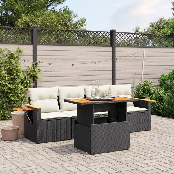 Gossi set mobilier de gradina cu perne, 5 piese, negru, poliratan