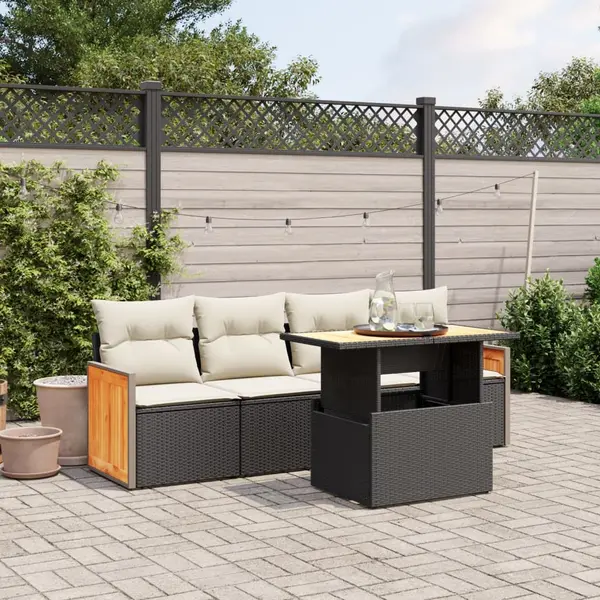 Gossi set mobilier de gradina cu perne, 5 piese, negru, poliratan