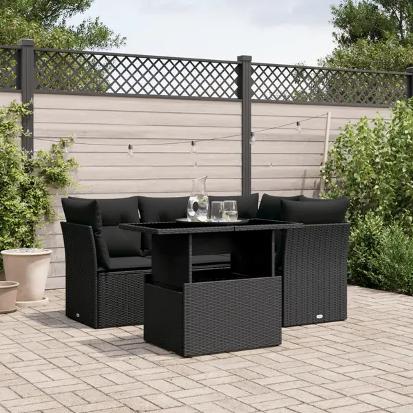 Gossi set mobilier de gradina cu perne, 5 piese, negru, poliratan