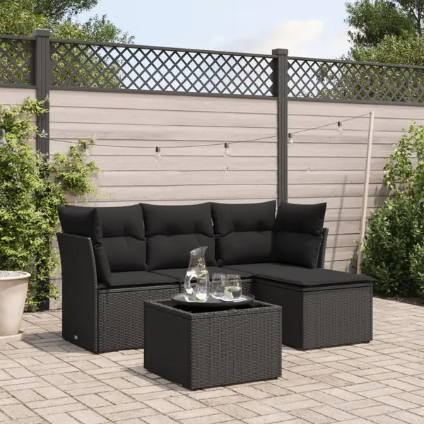 Gossi set mobilier de gradina cu perne, 5 piese, negru, poliratan