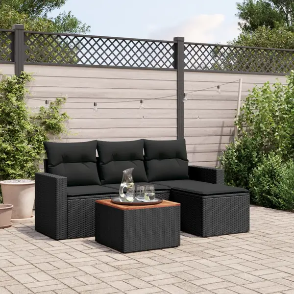 Gossi set mobilier de gradina cu perne, 5 piese, negru, poliratan