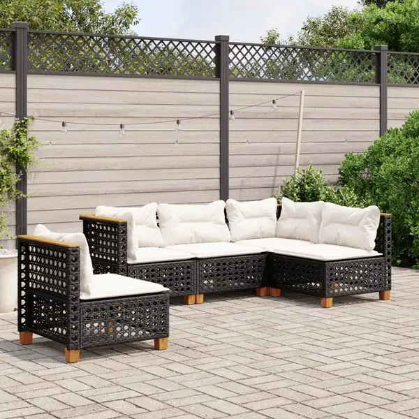 Gossi set mobilier de gradina cu perne, 5 piese, negru, poliratan