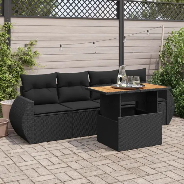 Gossi set mobilier de gradina cu perne, 5 piese, negru, poliratan