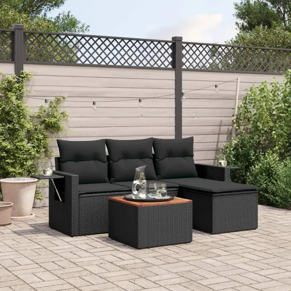 Gossi set mobilier de gradina cu perne, 5 piese, negru, poliratan