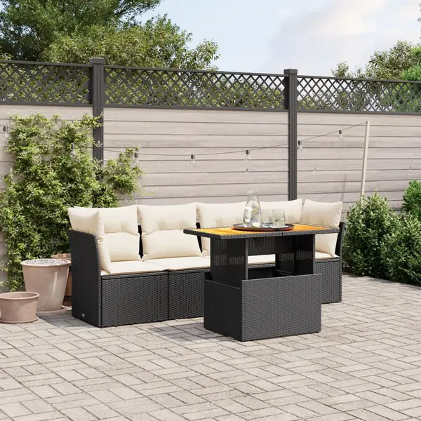 Gossi set mobilier de gradina cu perne, 5 piese, negru, poliratan