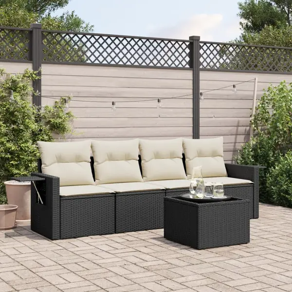 Gossi set mobilier de gradina cu perne, 5 piese, negru, poliratan