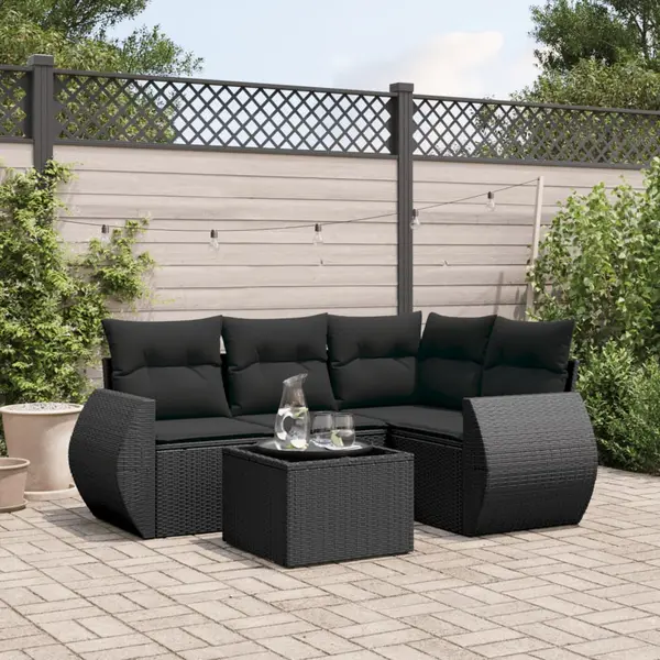 Gossi set mobilier de gradina cu perne, 5 piese, negru, poliratan