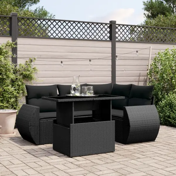 Gossi set mobilier de gradina cu perne, 5 piese, negru, poliratan