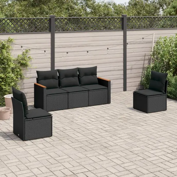 Gossi set mobilier de gradina cu perne, 5 piese, negru, poliratan