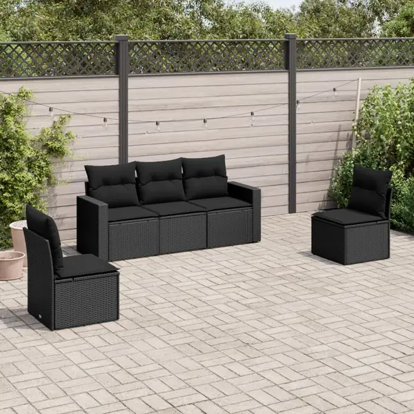 Gossi set mobilier de gradina cu perne, 5 piese, negru, poliratan