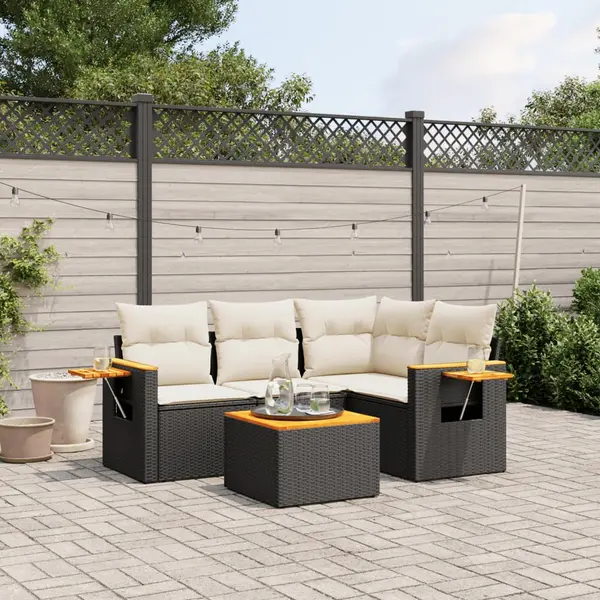 Gossi set mobilier de gradina cu perne, 5 piese, negru, poliratan