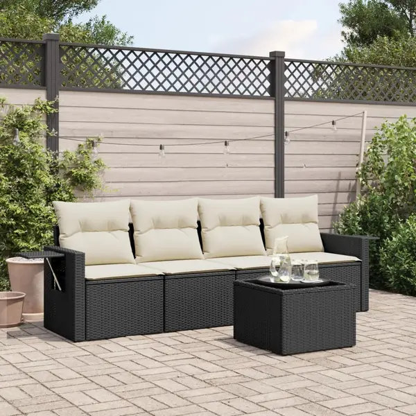 Gossi set mobilier de gradina cu perne, 5 piese, negru, poliratan