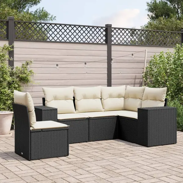 Gossi set mobilier de gradina cu perne, 5 piese, negru, poliratan