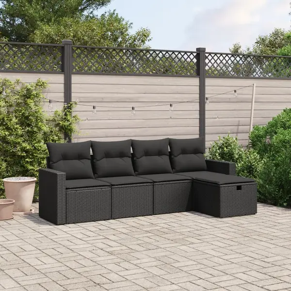 Gossi set mobilier de gradina cu perne, 5 piese, negru, poliratan