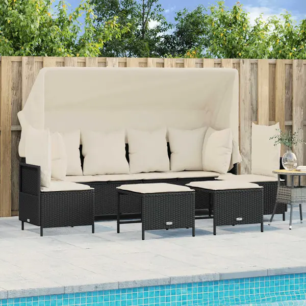 Gossi set mobilier de gradina cu perne, 5 piese, negru, poliratan