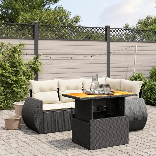 Gossi set mobilier de gradina cu perne, 5 piese, negru, poliratan