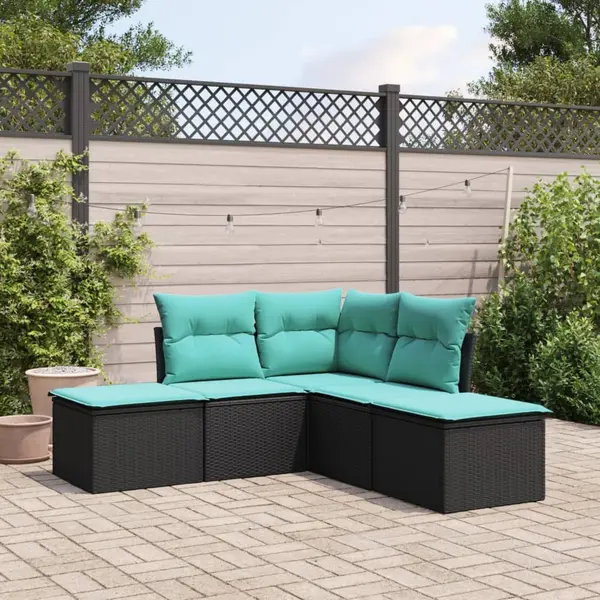 Gossi set mobilier de gradina cu perne, 5 piese, negru, poliratan