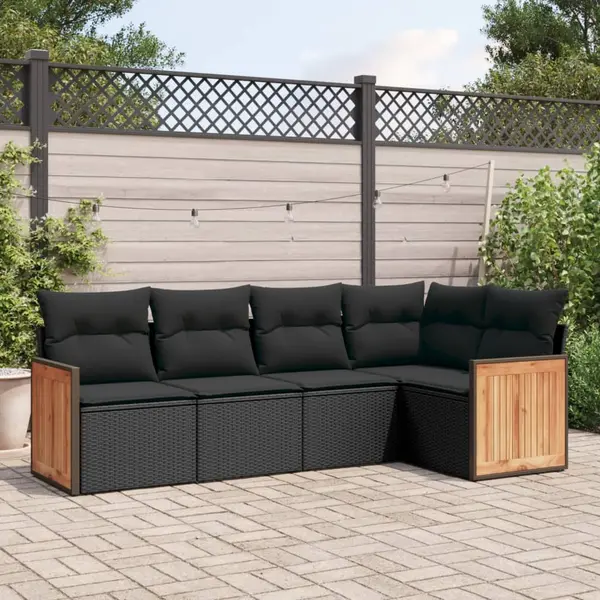 Gossi set mobilier de gradina cu perne, 5 piese, negru, poliratan