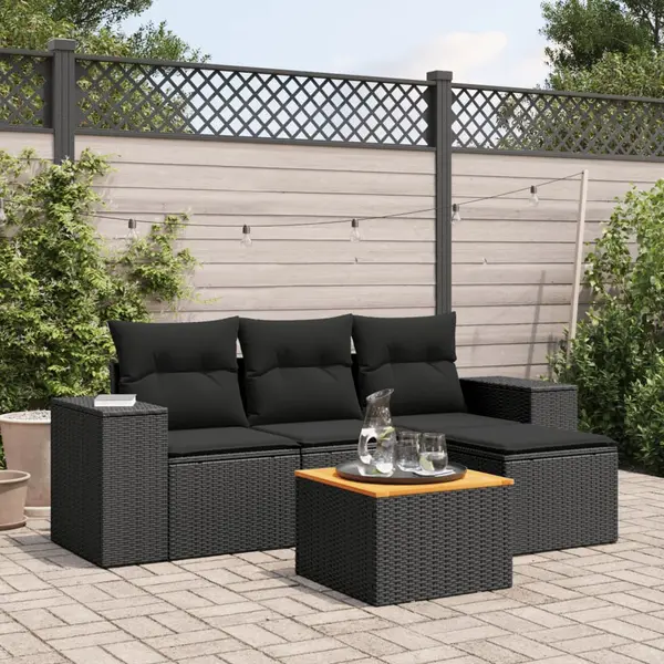 Gossi set mobilier de gradina cu perne, 5 piese, negru, poliratan