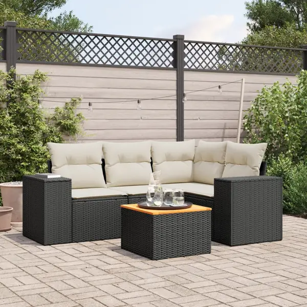 Gossi set mobilier de gradina cu perne, 5 piese, negru, poliratan