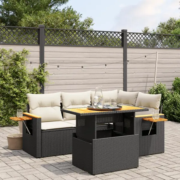 Gossi set mobilier de gradina cu perne, 5 piese, negru, poliratan
