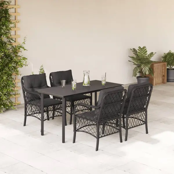 Gossi set mobilier de gradina cu perne, 5 piese, negru, poliratan
