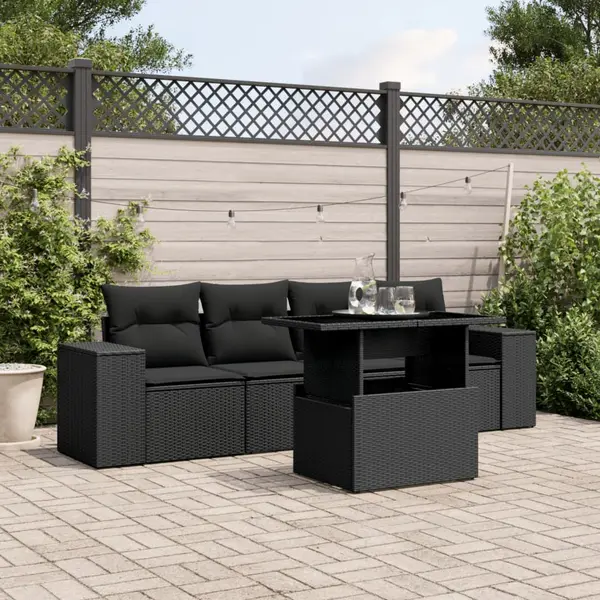 Gossi set mobilier de gradina cu perne, 5 piese, negru, poliratan