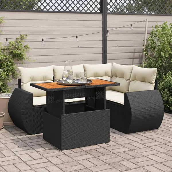 Gossi set mobilier de gradina cu perne, 5 piese, negru, poliratan