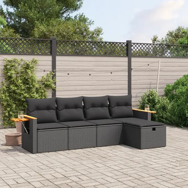 Gossi set mobilier de gradina cu perne, 5 piese, negru, poliratan