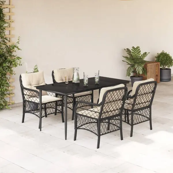 Gossi set mobilier de gradina cu perne, 5 piese, negru, poliratan