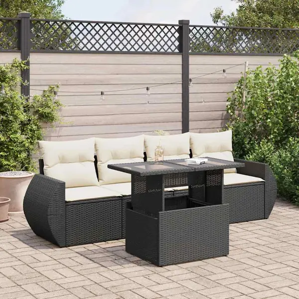 Gossi set mobilier de gradina cu perne, 5 piese, negru, poliratan