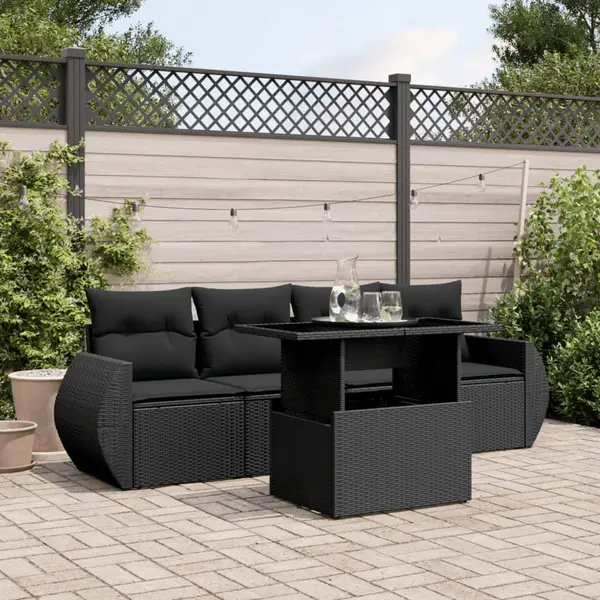 Gossi set mobilier de gradina cu perne, 5 piese, negru, poliratan