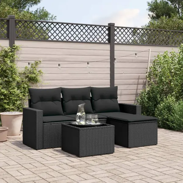 Gossi set mobilier de gradina cu perne, 5 piese, negru, poliratan