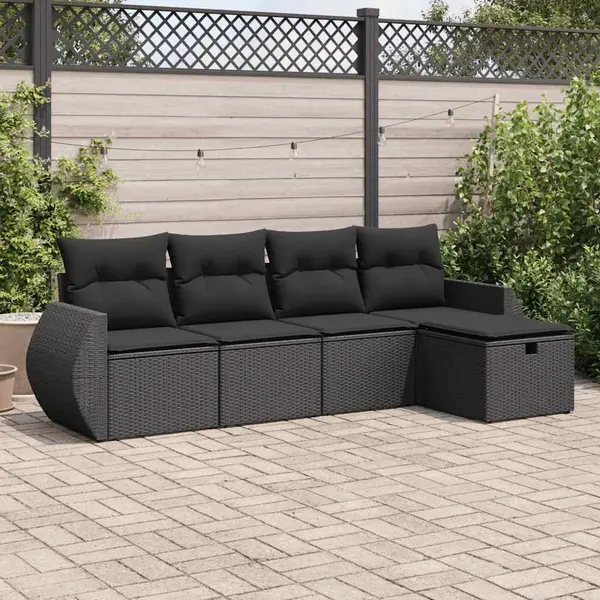 Gossi set mobilier de gradina cu perne, 5 piese, negru, poliratan