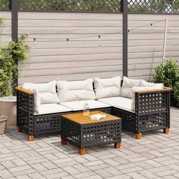 Gossi set mobilier de gradina cu perne, 5 piese, negru, poliratan
