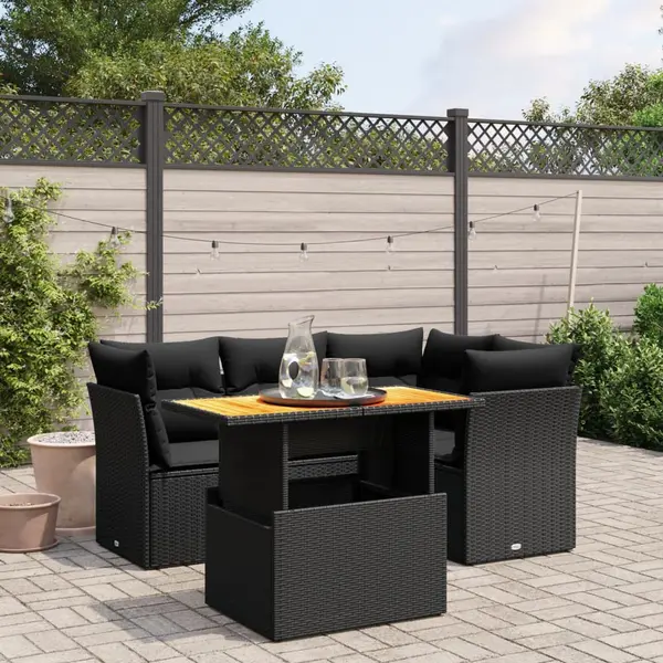 Gossi set mobilier de gradina cu perne, 5 piese, negru, poliratan