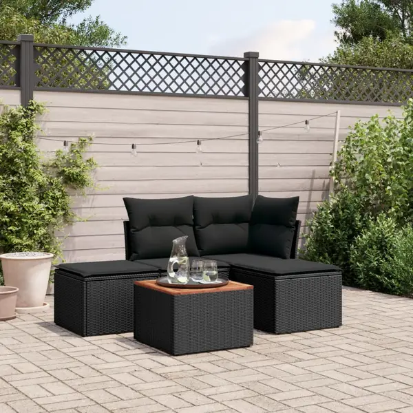 Gossi set mobilier de gradina cu perne, 5 piese, negru, poliratan