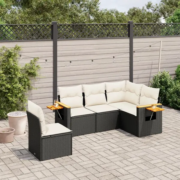 Gossi set mobilier de gradina cu perne, 5 piese, negru, poliratan