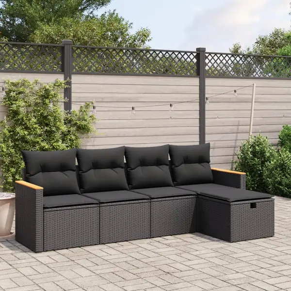 Gossi set mobilier de gradina cu perne, 5 piese, negru, poliratan