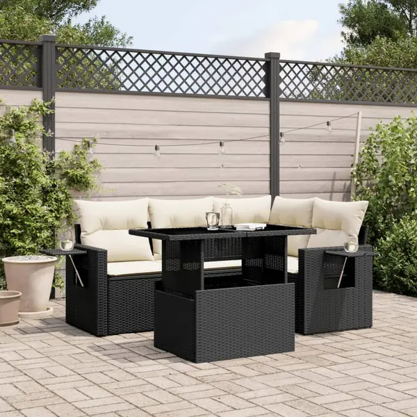 Gossi set mobilier de gradina cu perne, 5 piese, negru, poliratan