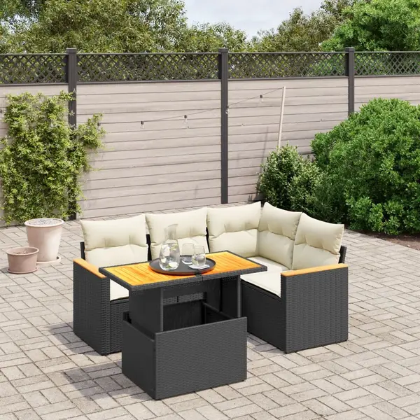 Gossi set mobilier de gradina cu perne, 5 piese, negru, poliratan
