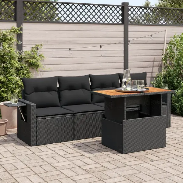 Gossi set mobilier de gradina cu perne, 5 piese, negru, poliratan