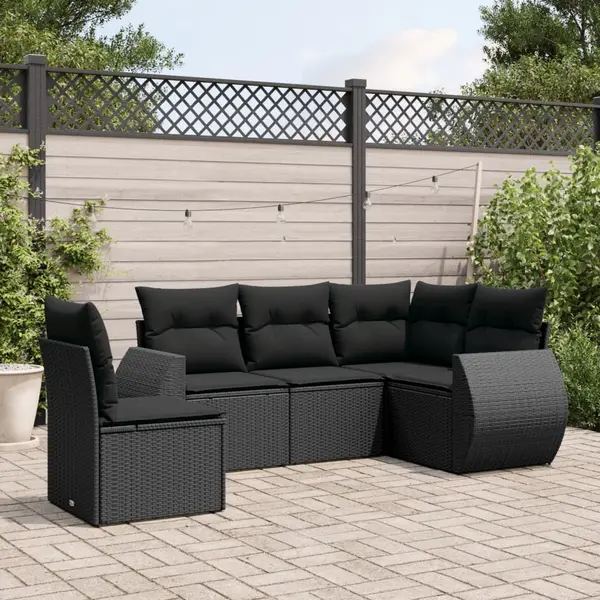 Gossi set mobilier de gradina cu perne, 5 piese, negru, poliratan