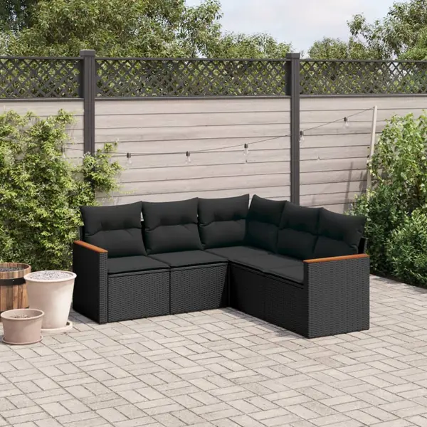 Gossi set mobilier de gradina cu perne, 5 piese, negru, poliratan