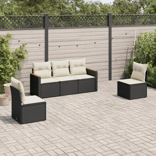 Gossi set mobilier de gradina cu perne, 5 piese, negru, poliratan