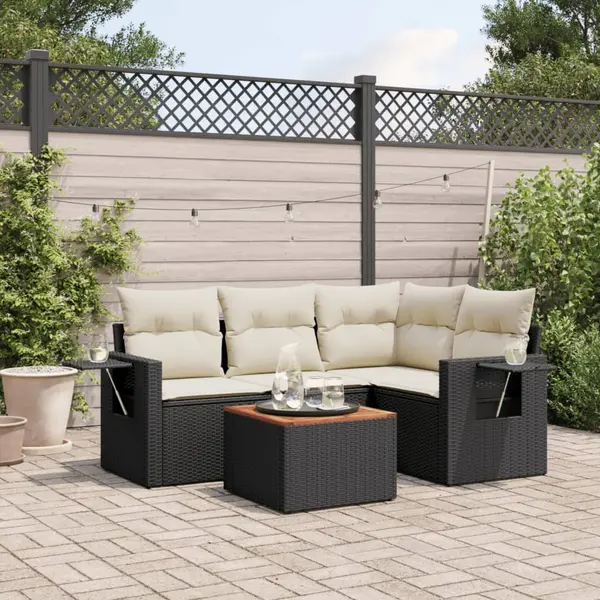 Gossi set mobilier de gradina cu perne, 5 piese, negru, poliratan