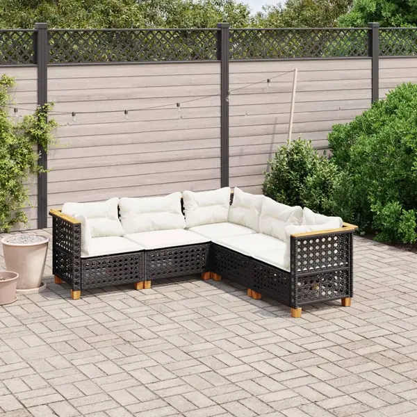Gossi set mobilier de gradina cu perne, 5 piese, negru, poliratan