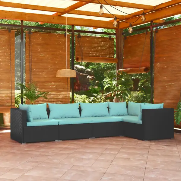 Gossi set mobilier de gradina cu perne, 5 piese, negru, poliratan