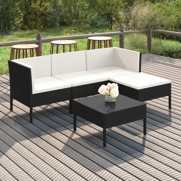 Gossi set mobilier de gradina cu perne, 5 piese, negru, poliratan